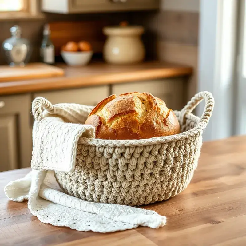 Cesta de pão de crochê